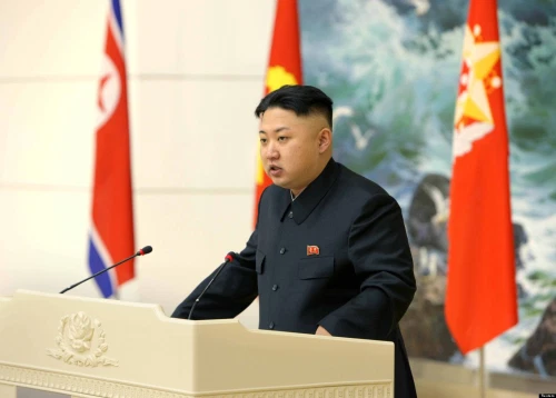 File photo of North Korean leader Kim Jong-un speaking during a banquet  in Pyongyang